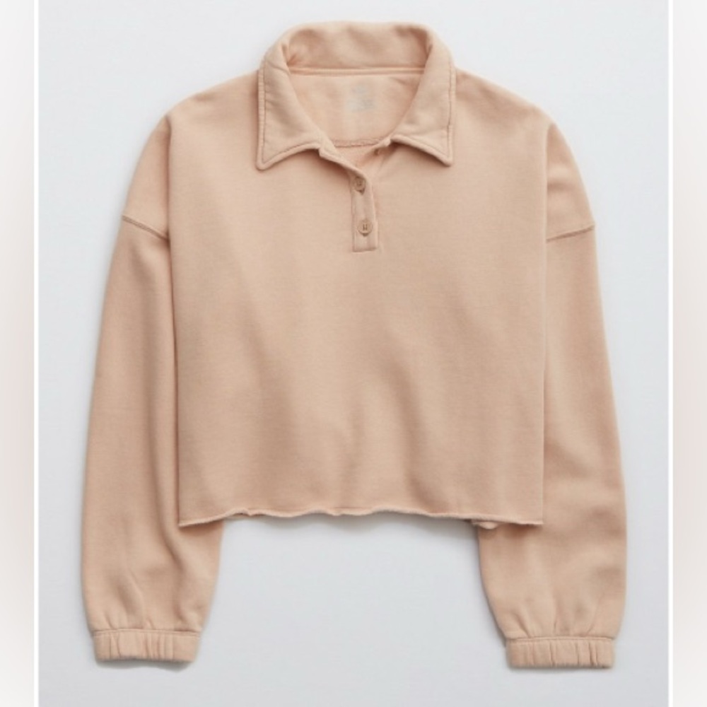 Aerie fleece of mind cropped polo sweatshirt